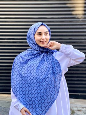 Mahek - Hijab De Algodón Estampado Azul