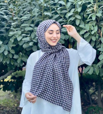 Soheila - Hijab De Algodón Estampado Negro & Marrón