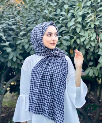 Soheila - Hijab De Algodón Estampado Negro & Gris