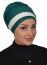 Elsa - Turbante De Algodón Verde Oscuro & Crema