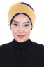 Clara - Turbante De Algodón Mostaza & Azul Marino