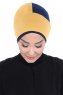 Clara - Turbante De Algodón Mostaza & Azul Marino