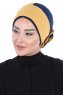 Clara - Turbante De Algodón Mostaza & Azul Marino