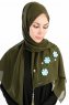 Damla Khaki Sjal Hijab Med Blommor Madame Polo 130003-4