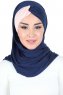 Mikaela - Hijab De Algodón Práctico Azul Marino & Rosa De Antaño