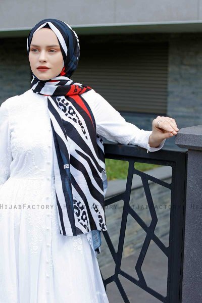 Emel - Hijab Estampado Azul Marino & Rojo - Sal Evi