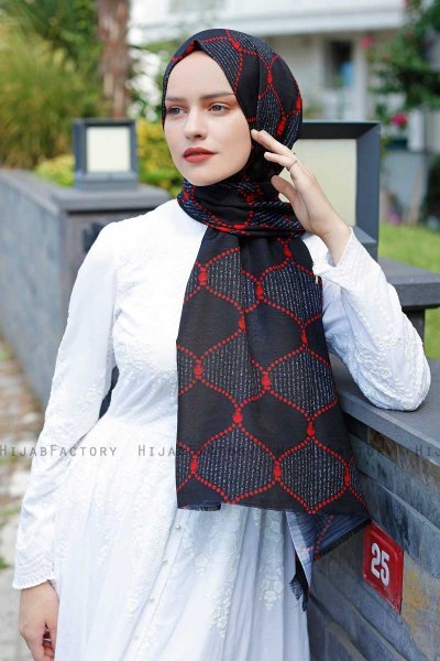 Tutku - Hijab Estampado Rojo & Negro - Sal Evi