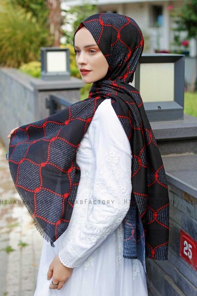 Tutku - Hijab Estampado Rojo & Negro - Sal Evi