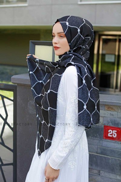 Tutku - Hijab Estampado Azul Marino & Blanco - Sal Evi