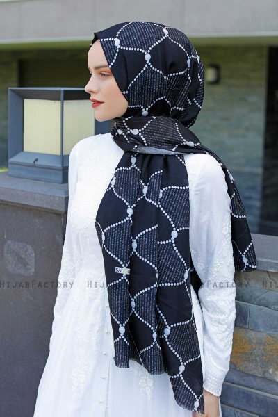Tutku - Hijab Estampado Azul Marino & Blanco - Sal Evi