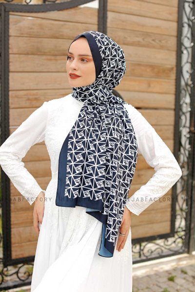 Hijab Twill Con Estampado De Azul Marino - Sal Evi