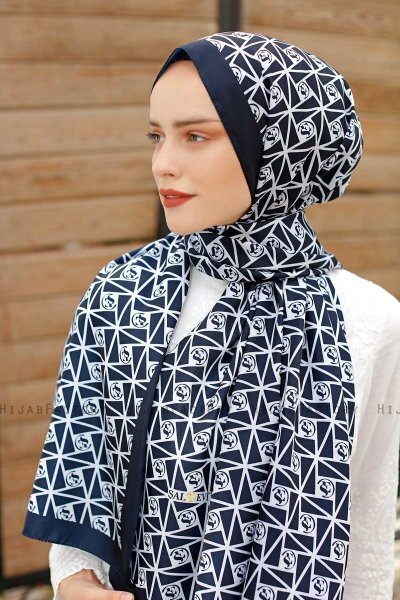 Hijab Twill Con Estampado De Azul Marino - Sal Evi