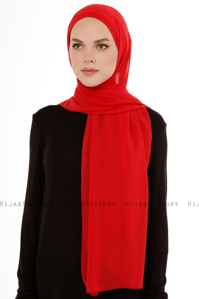 Derya - Hijab Práctico Chiffon Rojo