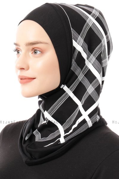 Ekose Plain - Hijab Al Amira One-Piece Negro & Blanco