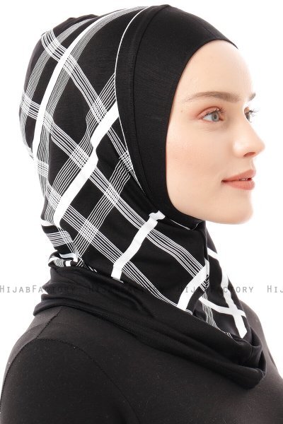 Ekose Plain - Hijab Al Amira One-Piece Negro & Blanco