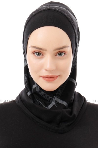 Ekose Plain - Hijab Al Amira One-Piece Negro & Gris Claro