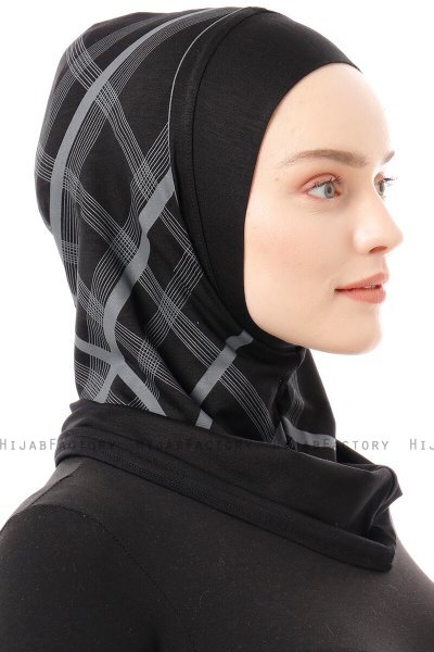 Ekose Plain - Hijab Al Amira One-Piece Negro & Gris Claro