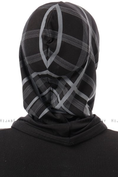 Ekose Plain - Hijab Al Amira One-Piece Negro & Gris Claro