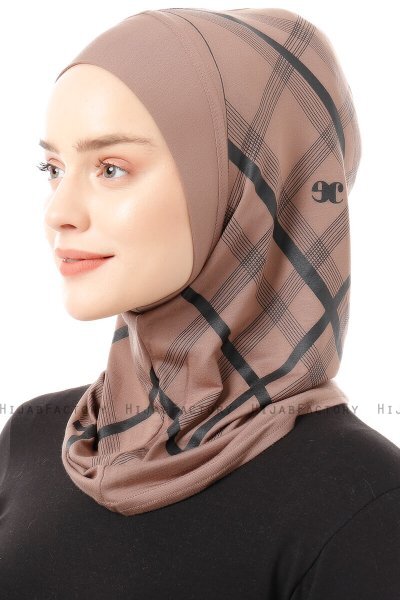 Ekose Plain - Hijab Al Amira One-Piece Taupe Oscuro