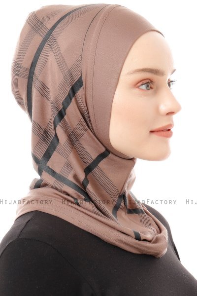 Ekose Plain - Hijab Al Amira One-Piece Taupe Oscuro