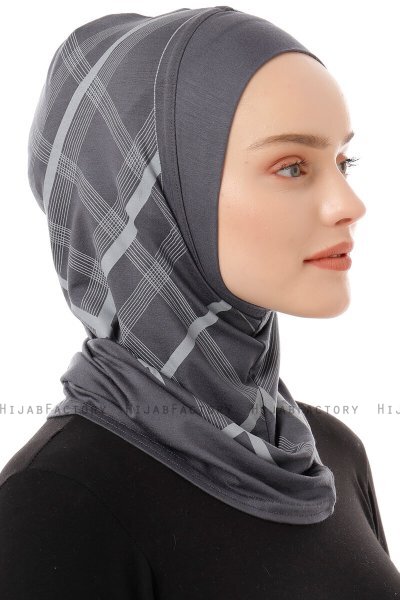 Ekose Plain - Hijab Al Amira One-Piece Gris Oscuro