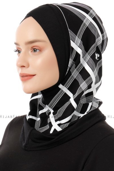 Ekose Cross - Hijab Al Amira One-Piece Negro & Blanco