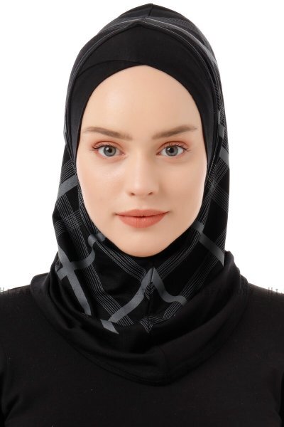Ekose Cross - Hijab Al Amira One-Piece Negro & Gris Claro