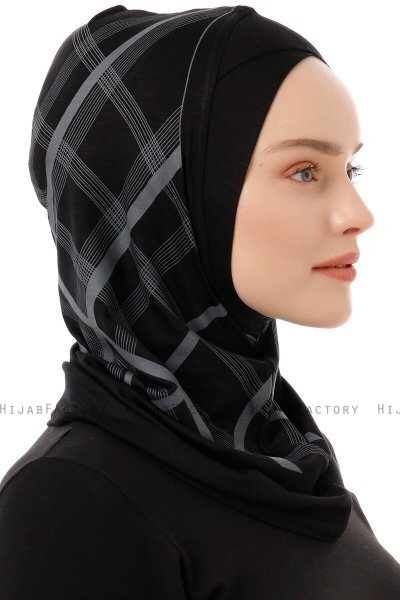 Ekose Cross - Hijab Al Amira One-Piece Negro & Gris Claro