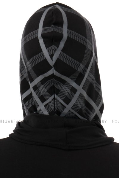 Ekose Cross - Hijab Al Amira One-Piece Negro & Gris Claro
