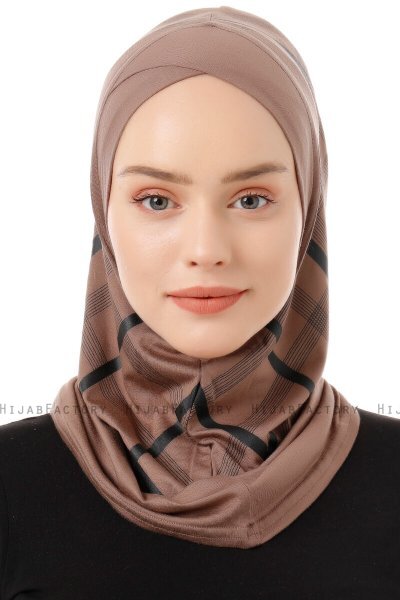 Ekose Cross - Hijab Al Amira One-Piece Taupe Oscuro