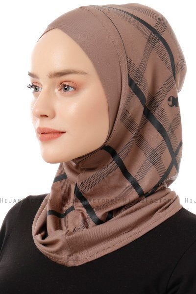 Ekose Cross - Hijab Al Amira One-Piece Taupe Oscuro