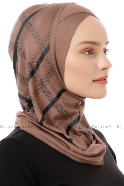 Ekose Cross - Hijab Al Amira One-Piece Taupe Oscuro