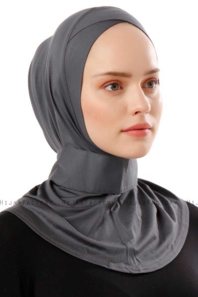 Ceren - Hijab Práctico Viscosa Gris Oscuro