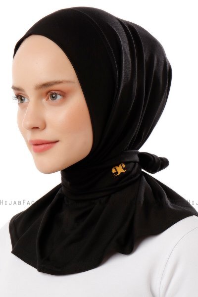Sportif Plain - Hijab Práctico Viscosa Negro & Gold