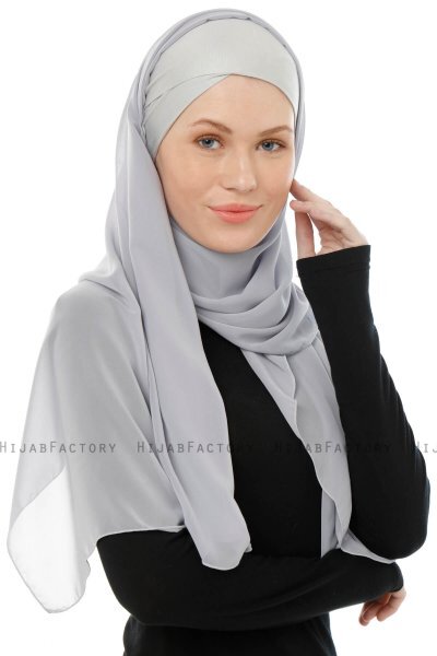 Alara Cross - Hijab Chiffon One Piece Gris Claro
