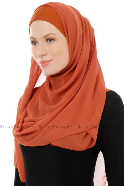Alara Cross - Hijab Chiffon One Piece Ladrillo