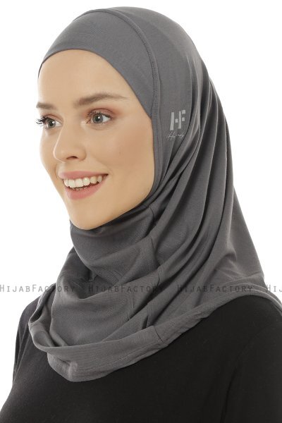 Hanfendy Plain Logo - Hijab One-Piece Gris Oscuro