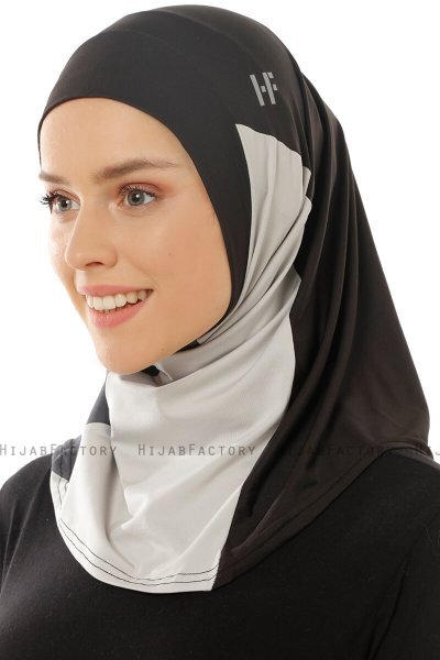 Esin - Hijab One-Piece Negro & Gris Claro & Antracita