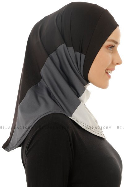 Esin - Hijab One-Piece Negro & Gris Claro & Antracita