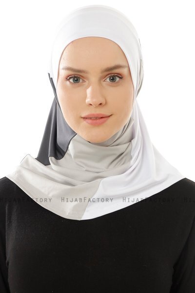 Esin - Hijab One-Piece Blanco & Gris Claro & Antracita