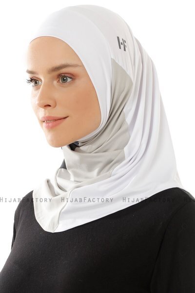 Esin - Hijab One-Piece Blanco & Gris Claro & Antracita