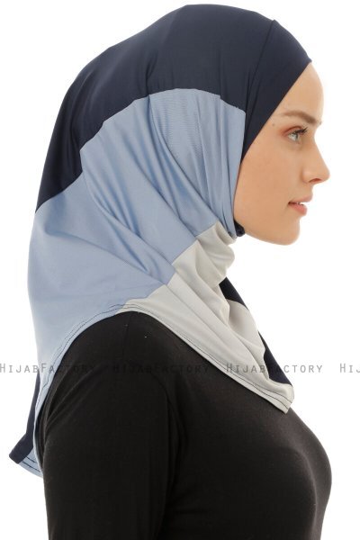 Esin - Hijab One-Piece Azul Marino & Gris Claro & Azul Claro