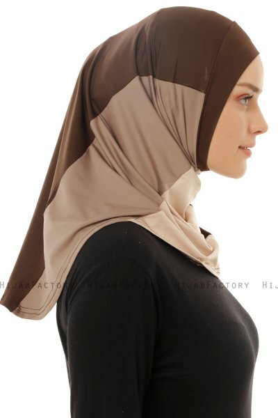 Esin - Hijab One-Piece Marrón & Taupe Claro & Taupe Oscuro