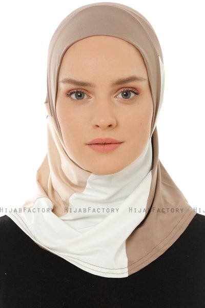Esin - Hijab One-Piece Taupe Oscuro & Creme & Taupe Claro