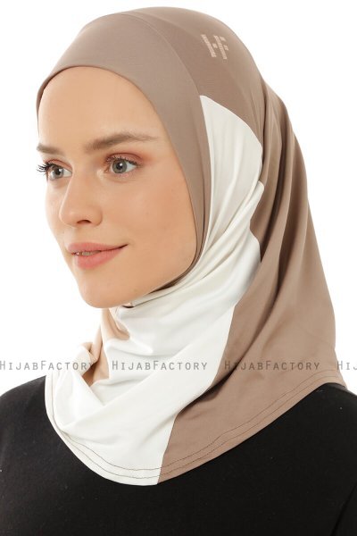 Esin - Hijab One-Piece Taupe Oscuro & Creme & Taupe Claro