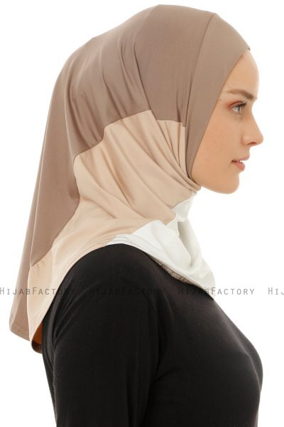 Esin - Hijab One-Piece Taupe Oscuro & Creme & Taupe Claro