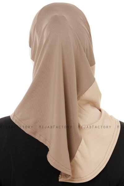 Esin - Hijab One-Piece Taupe Oscuro & Creme & Taupe Claro