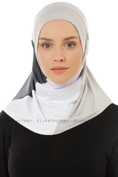 Esin - Hijab One-Piece Gris Claro & Blanco & Antracita