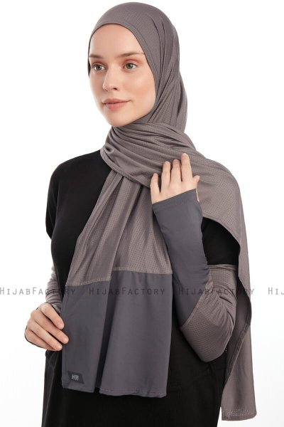 Azize - Pro Scarf Sport Hijab Set Gris Oscuro