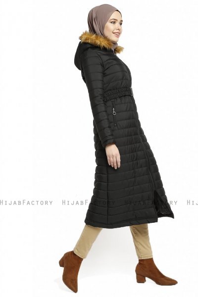 Yeliz - Negro Chaqueta Larga Con Capucha